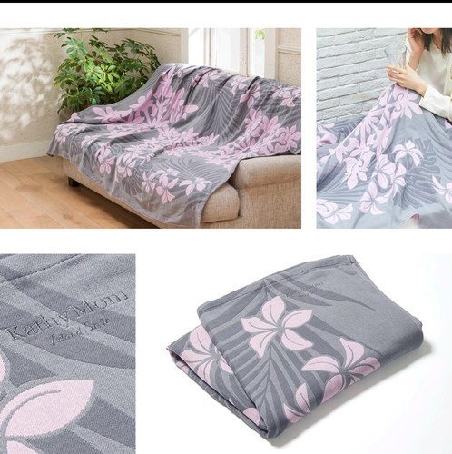 Reversible Hawaiian Design Gauze Plumeria Grey (55 in X 74.8 in) - Picture 2 of 8