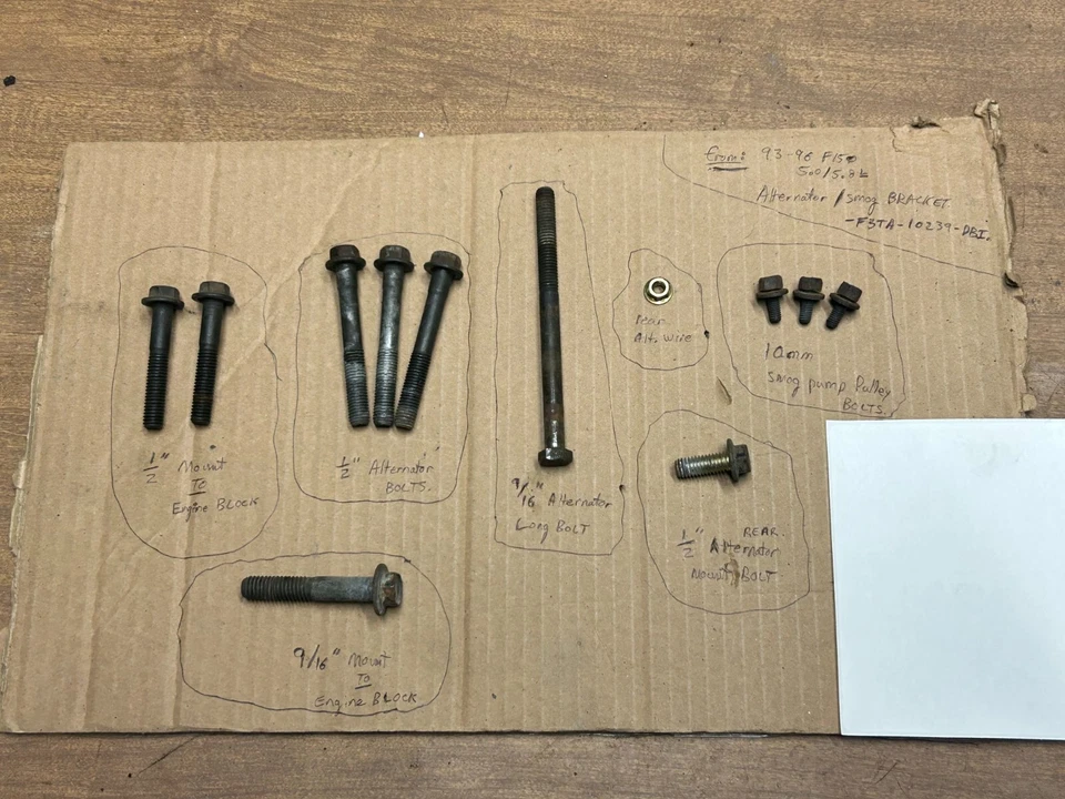 BOLTS ONLY 93-96 Ford F150 - 5.8L 5.0L ALTERNATOR & Air BRACKET F3TA-10239-DBI - Image 3 of 4