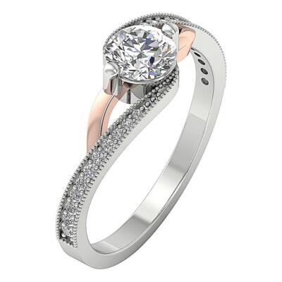 Unique Solitaire Engagement Ring VS F 1.00Ct Lab Grown Diamond 14K Two-Tone Gold