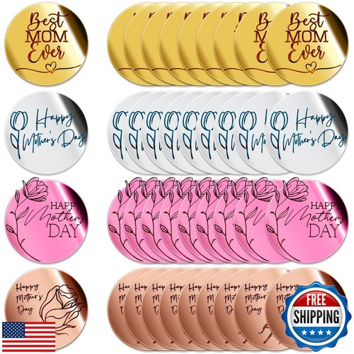 40 Pcs Happy Mothers Day Cupcake Toppers Acrylic Mirror Disc Mirror Cake Topp