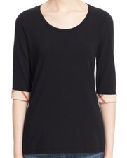 Burberry Childrens Girl Black Check Trim T-Shirt Sz 12Y 125 85