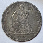 1864 Seated Liberty Half Dollar Almost Uncirculated AU Coin, Scratch #20569