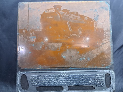 Vintage Holz Kupferplatte Druckblock Dampflok Ausstellung - Bild 2 von 9