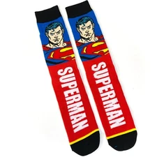 new SUPERMAN SOCKS red blue white BIG LOGO spellout dc comics MENS ADULT CREW