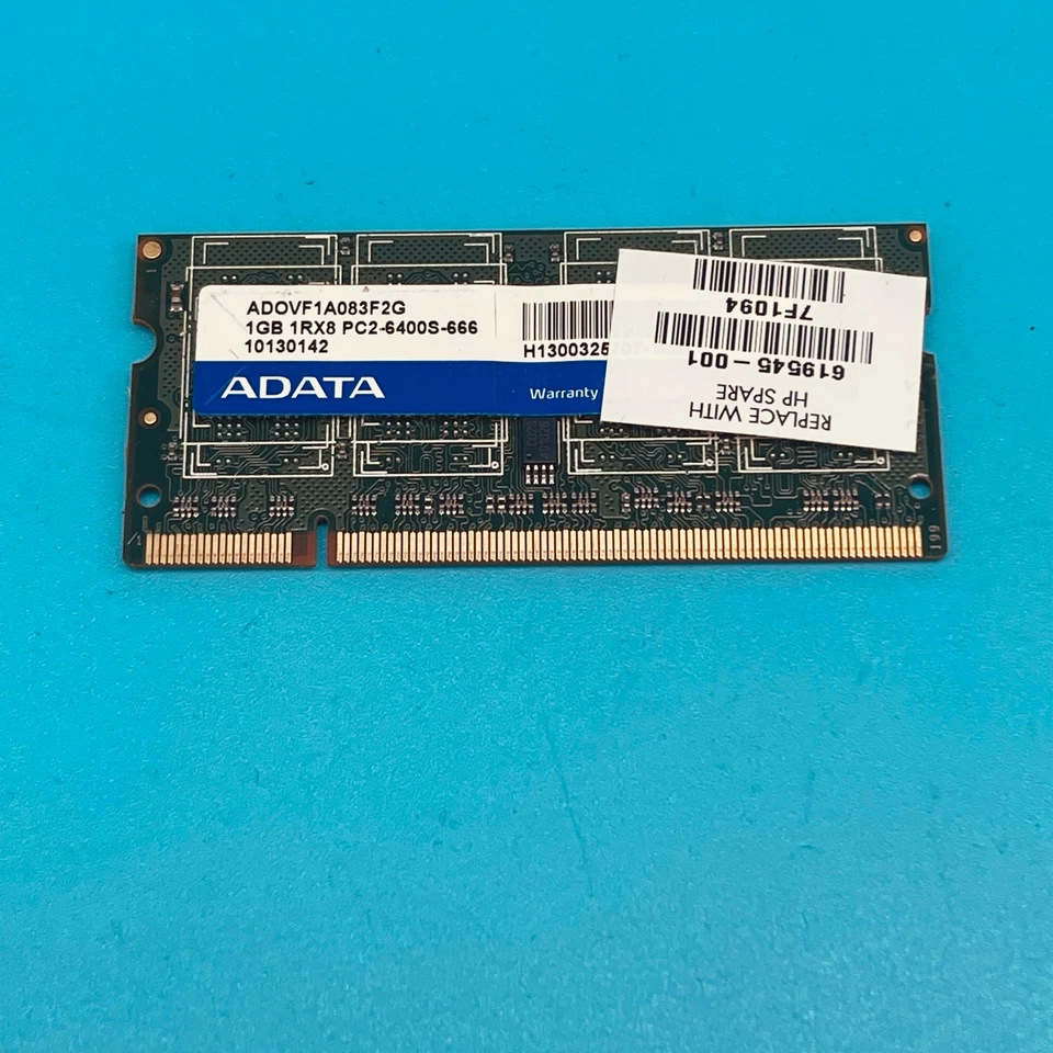 HP G56-123NR Laptop Memory RAM ADATA 1GB 1Rx8  PC2-6400 DDR2-800MHz 619545-001 - Image 2 of 2