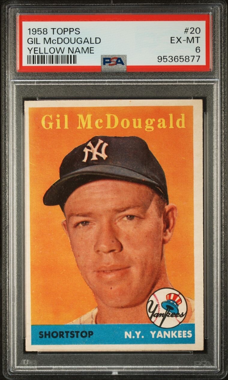 1958 TOPPS  #20  GIL McDOUGALD  YELLOW NAME  PSA 6