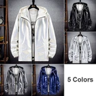 Mens Waterproof Shiny Jackets Casual Hooded Coat Long Sleeve Windproof Tops