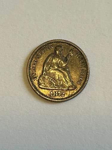 1872 H10C Seated Liberty Half Dime in Choice AU Condition