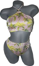 NWT TOMMY HILFIGER 10 bikini swimsuit high neck halter gold ring 2 PC tropical