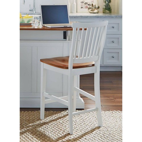 HOMESTYLES Bar Stool 24" Wood Square Seat Off-White w/ 250lb Weight Capacity - Picture 7 of 7