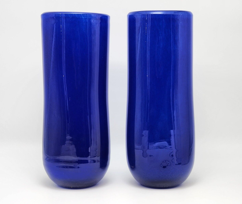 Henry Dean Belgian Blown Blue Art Glass Vase With Labels 12''H - Picture 3 of 9