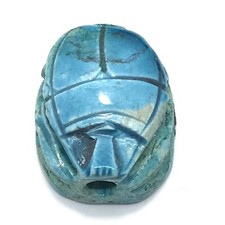 Vintage Egyptian Design  Blue Carved Scarab Bead   *2