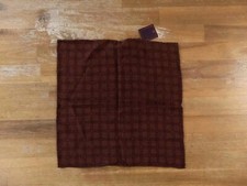  NO CUSTOMS TAX ISAIA dark red plaid  logo print wool silk pocket square