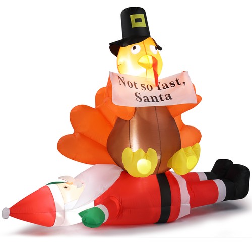 Funny Inflatable Turkey on Santa Claus Christmas Decoration 4.9 FT Yard - Picture 5 of 12