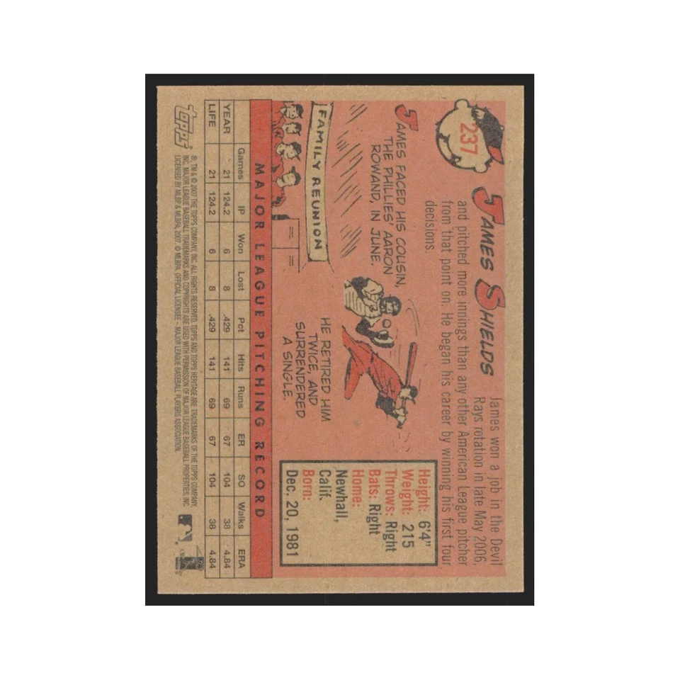 James Shields 2007 Topps Heritage #237 Tampa Bay Devil Rays Baseball Card NM - Image 2 of 3