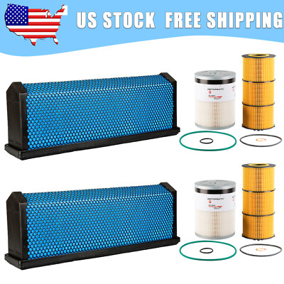 2x Air & Oil & Fuel Filter with Water Separator Kit For Freightliner DD13 DD15 
