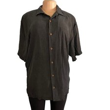 Tommy Bahama Mens Black Silk Cigar Button Down Shirt Size Medium