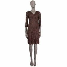 57819 auth DOLCE & GABBANA brown cotton LACE 3/4 Sleeve Sheath Dress 40 S