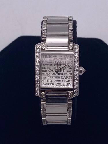CARTIER TANK FRANCAISE 2403 18K WHITE GOLD FACTORY DIAMONDS QU...
