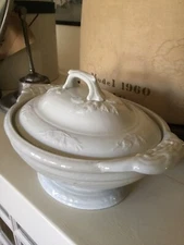 Vintage Antique Farmhouse Heavily Embossed Ornate Tureen W/lid Stunning! ENGLISH