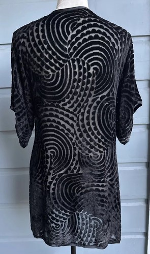 Vintage 70s Black Velvet Burn Out Open Front Top- Disco - Size M - Picture 3 of 6