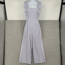 Urban Outfitters Jumpsuit Women S Purple Gingham Wide Leg Ruffle Cottage Country