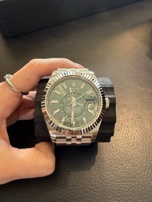 Rolex Sky-Dweller Oyster Perpetual Silver Bracelet Green Dial Dual Time Zone