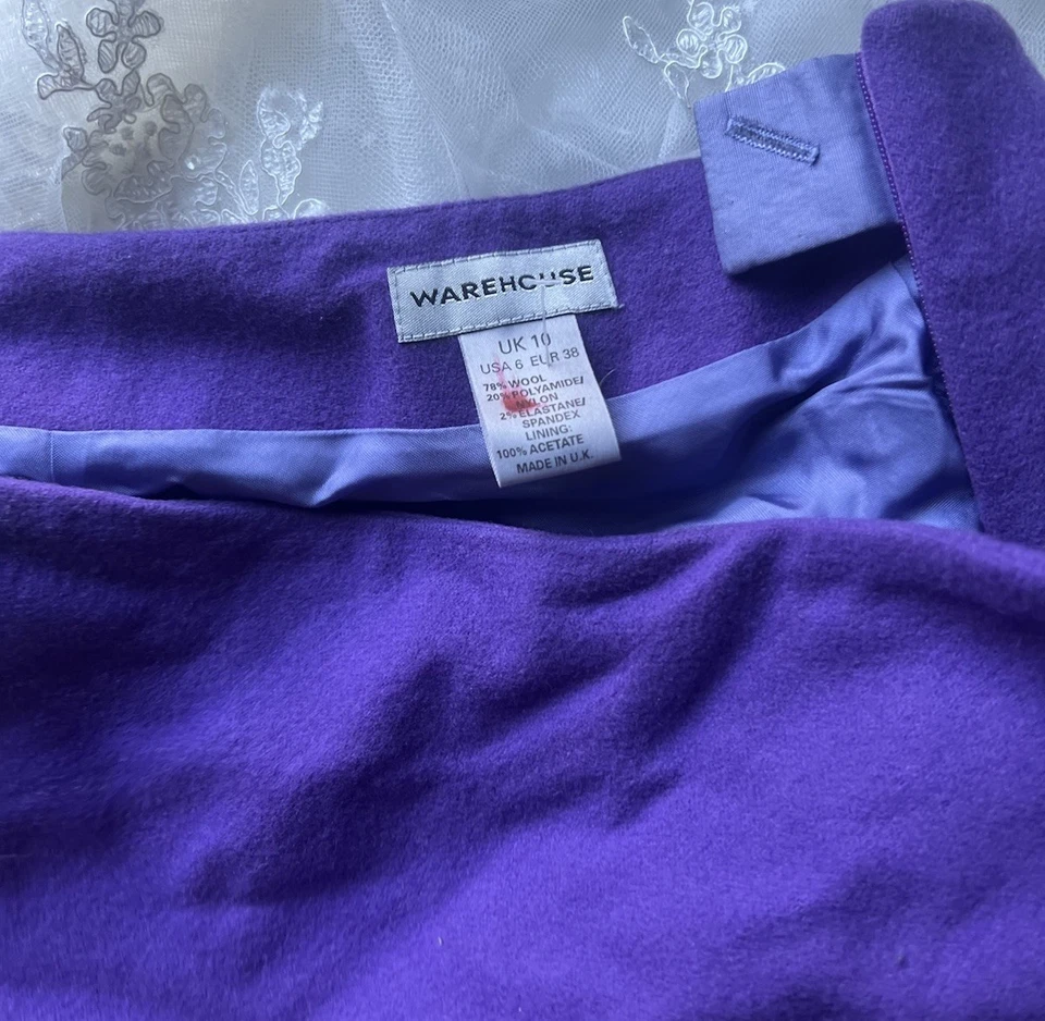 New!Warehouse 78%Wool Elastane Midi Skirt Purple UK10 - Image 3 of 4