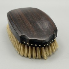Vintage INLAID NATURAL EBONY GROOMING BRUSH Hand Drawn Pure Bristles 5" X 3.25"