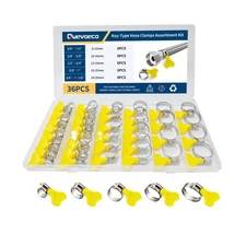 36Pcs Key Hose Clamp Kit 8-29Mm Adjustable Butterfly Hose Clamps Stainless Steel