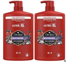2x Old Spice Night Panther Mens Shower Gel & Shampoo 1000ml Multi-Use 3-in-1 7.38 per litre