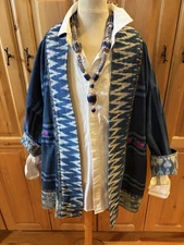 Amazing Art to Wear Vintage Veranda Wear Guatemala Cardigan Mola Handwoven Ikat