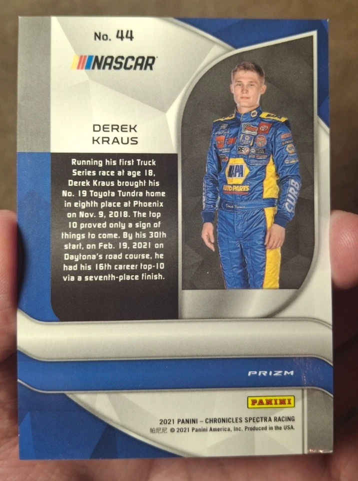 2021 PANINI CHRONICLES SPECTRA RACING DEREK KRAUS PRIZM CARD #44 - Image 2 of 2