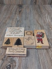 Set of 7 Christmas Rubber Stamps &ndash; Greetings, santa, Tree, Snow Man, Wreath