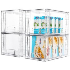 4 Pack Large Stackable Pantry Storage Drawers Clear Acrylic Bins Handles