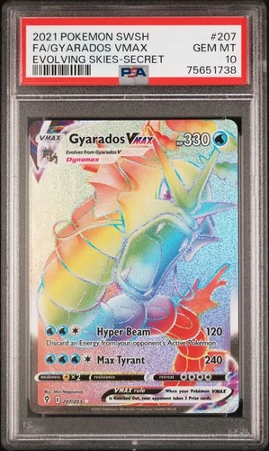 Pokemon Gyarados Vmax Evolving Skies 207/203 Secret Rare PSA 10