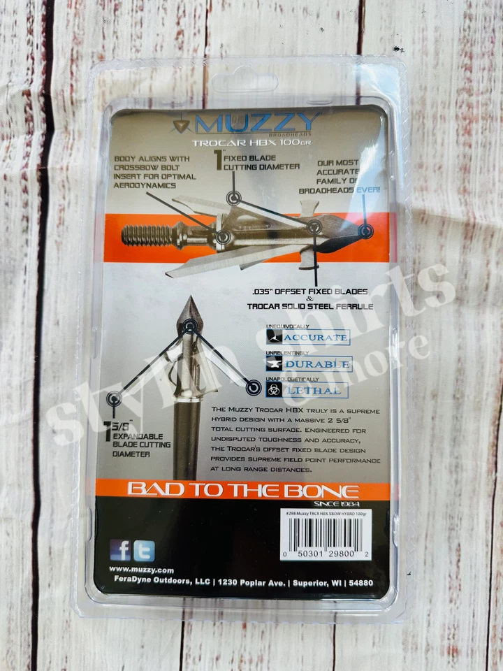 Paquete de 4 ballestas mecánicas Muzzy Archery Trocar HBX 4 hojas 100 granos 3 cabeza ancha Foto 3 de 4