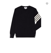 THOM BROWNE. JERSEY STITCH RELAXED FIT CREW NECK PULLOVER IN FINE MERINO WOOL.
