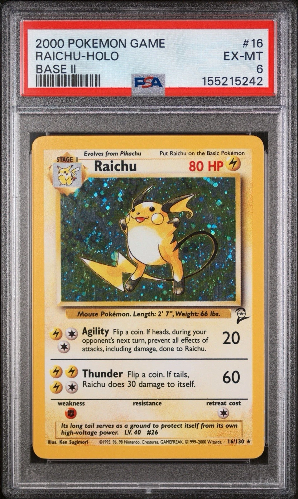 2000 Pokémon Game Raichu- Holo Base II PSA 6