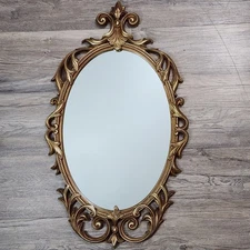Vtg MCM Burwood Syroco Dart Style Ornate Gold Oval Mirror 1971 Hollywood Regency