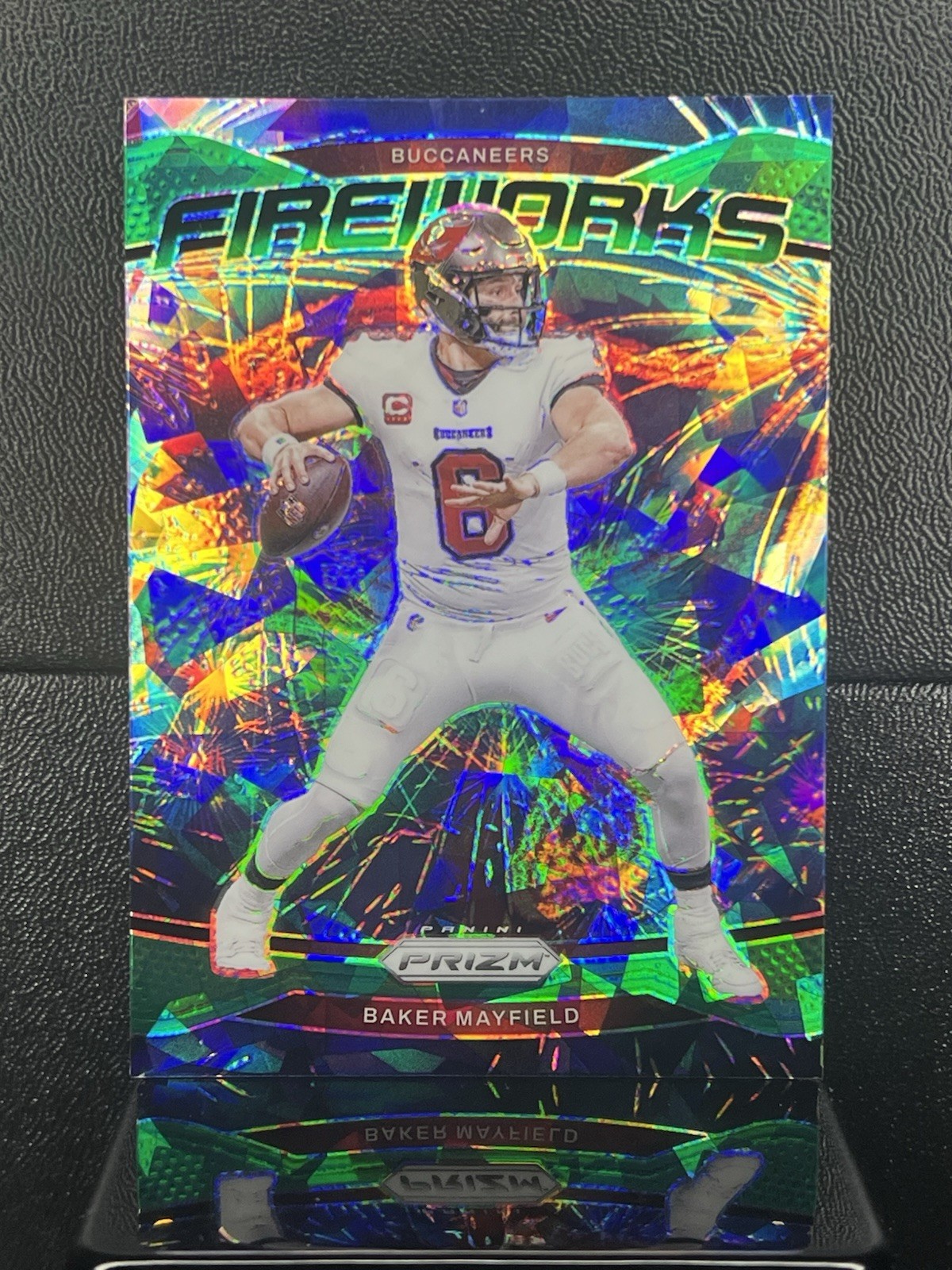 2024 Panini Prizm Fireworks Green Cracked Ice Baker Mayfield #6 Tampa Bay