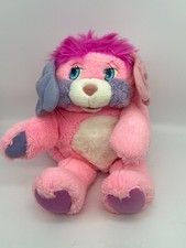 VTG HTF 1985 Pink Party Popples Plush Stuffed Animal Toy 15 Purple Cheeks