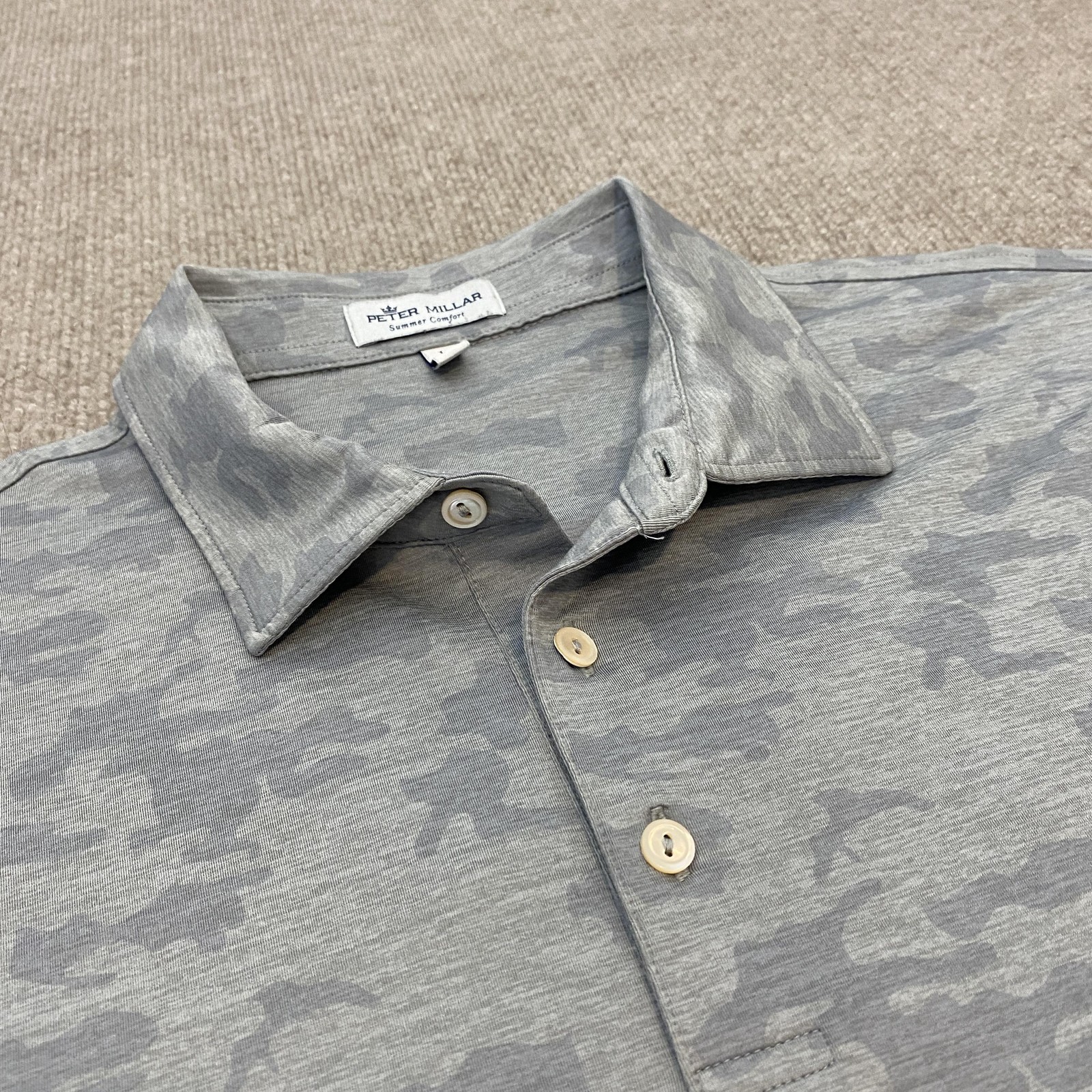 Peter Millar Polo Shirt Mens Large Gray Camo Print Summer Comfort Golf Stretch