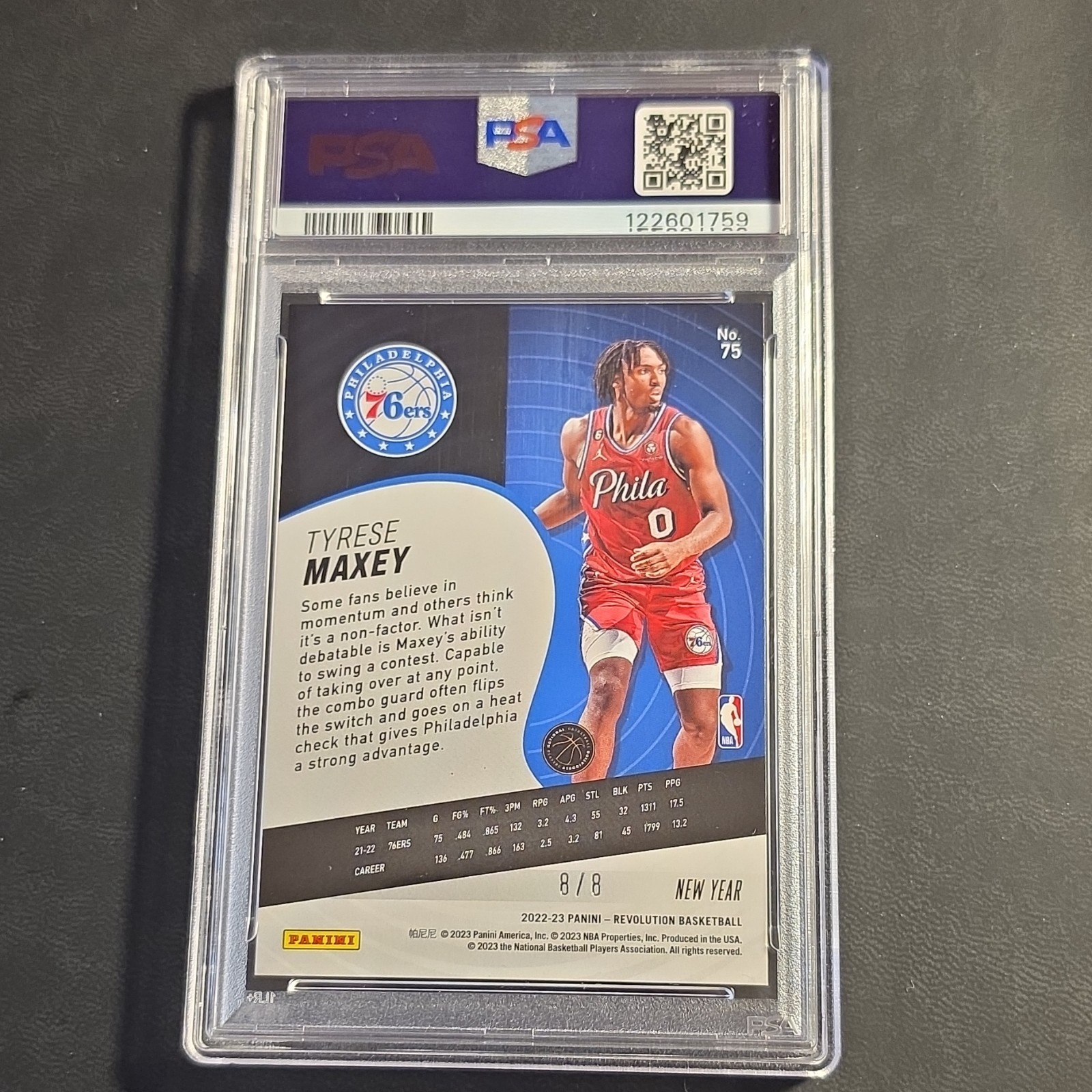Panini Tyrese Maxey 76ers 2022-23 Revolution #75 CNY Holo Gold /8 PSA 10 Pop 1! view 3