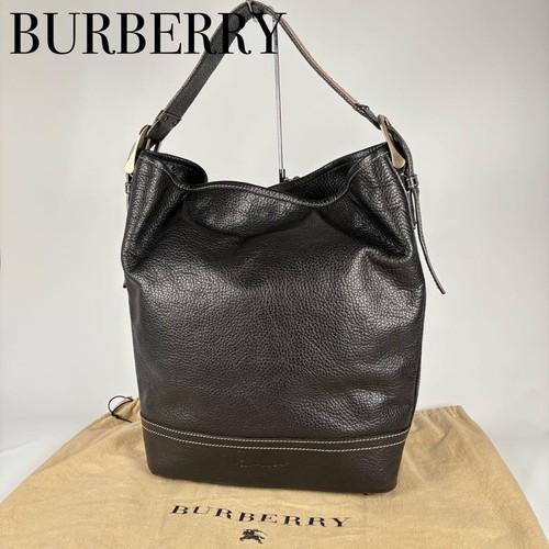 BURBERRY Leather Tote Bag Black Genuine Leather Women's Handbag Authentic