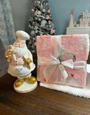 Pink & gold gingerbread baking Santa & pink gingerbread blanket lot
