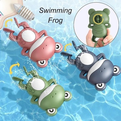 Green Wind Up Frog Baby Bath Toy Clockwork Swimming Tub Toy for Kids