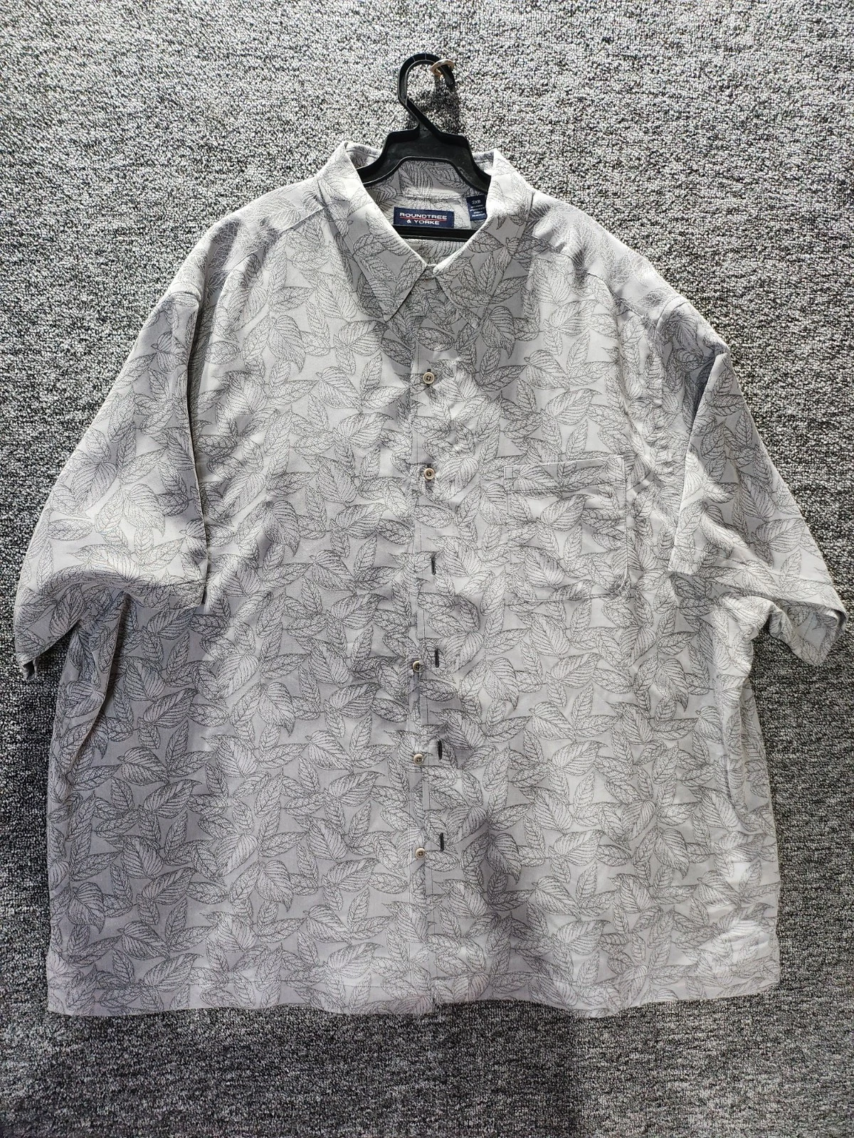 Roundtree & Yorke Men's 3XB Gray Leaf Print Short Sleeve Button-Up Shirt