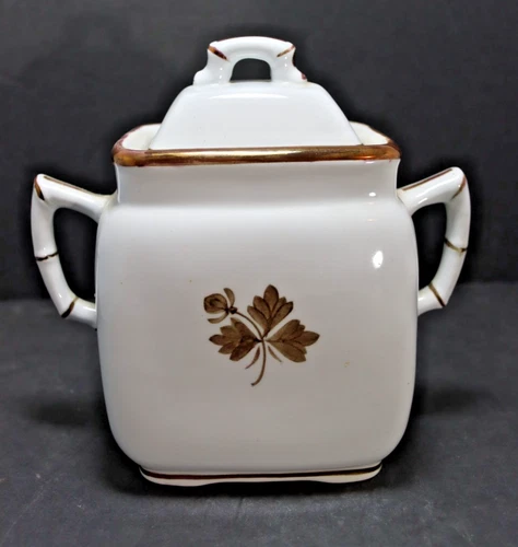 Meakin Tea Leaf Tall Covered Oversized Sugar Bowl Handles Lid 7" Copper Lustre