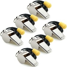 Whistle, 6 Pack Stainless Steel Sports Whistles with Lanyard, Loud Crisp Soun...